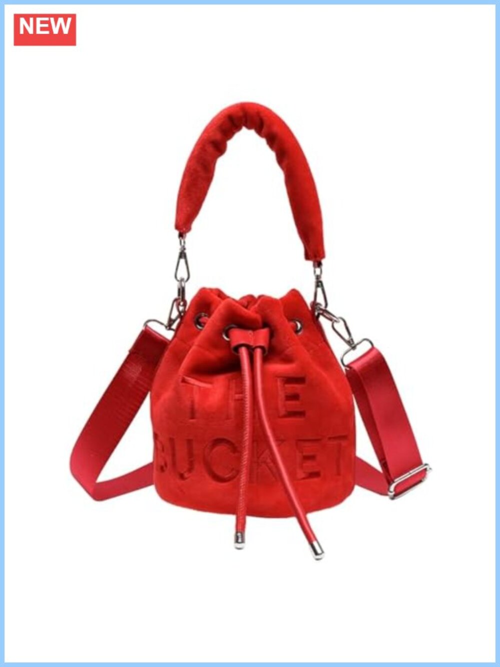Velvet Bucket Bag Mini Crossbody Drawstring Purse Detachable Strap